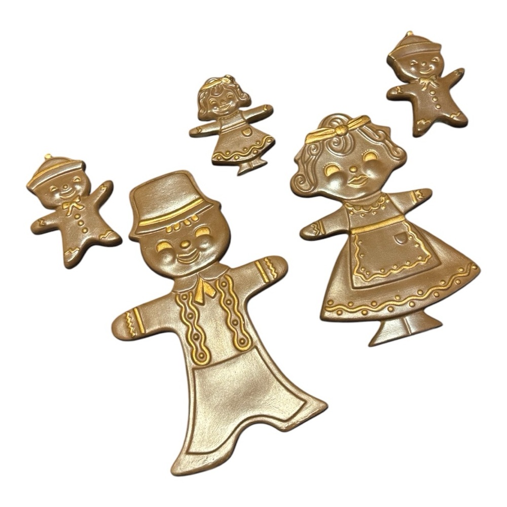 Arner's Gingerbread Man Family Brown Gold Painted 1970 Cottagecore 5 Pcs Holiday